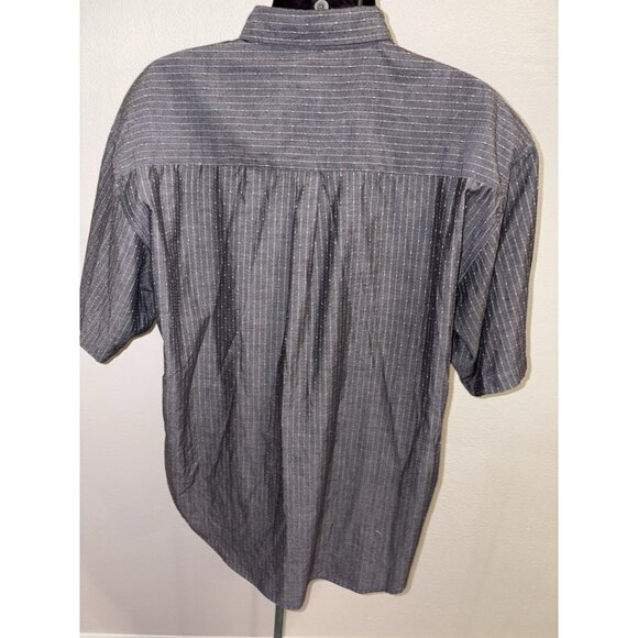 Puritan Mens Large Shirt Button Down Collar Short Sleeve Gray Stripe - Picture 7 of 9